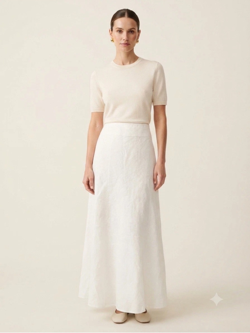 Talbots 100% Irish Linen White Maxi Skirt Lined Solid Zip Closure